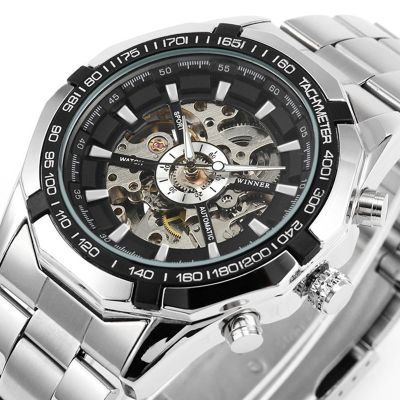 WINNER Men Fashion Skeleton Watch Mens Automatic Mechanical Wristwatches Classic Casual Stainless Steel Vintage Male Watches