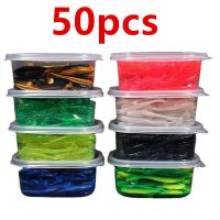 hot！【DT】 50 pcs Fishing Soft Worm With Silicone Bait Swimbait Streamer Sea 5cm 7cm Wobbler Set