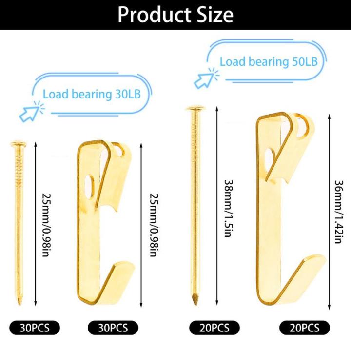 ชุดแขวนรูปภาพ100ชิ้นขนาด30ปอนด์-50lb-หนัก2ขนาดตะขอตะขอแขวนรูปภาพพร้อมตะปูสำหรับภาพติดผนังไม้แขวนเสื้อรูปภาพตะขอแขวนงานหนัก