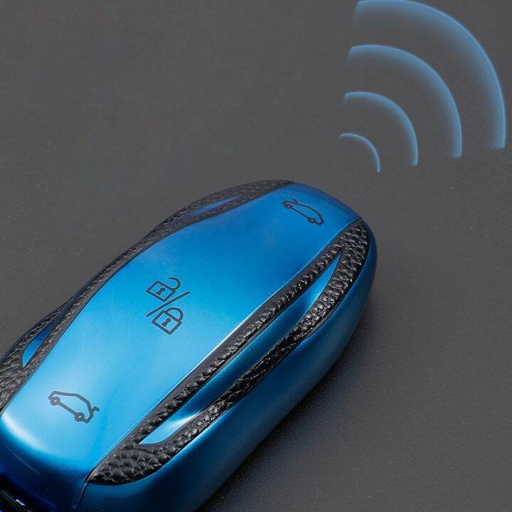 npuh-leather-tpu-car-smart-key-case-cover-shell-fob-bag-protector-holder-keychain-for-tesla-model-x-model-s-model-3-accessories
