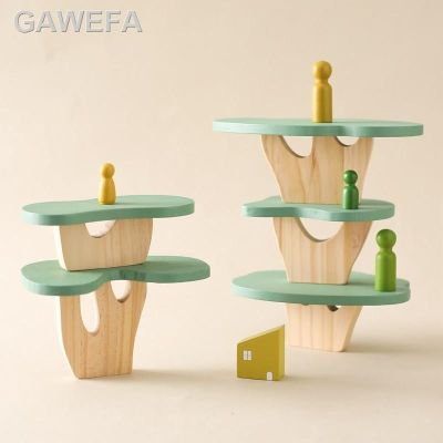 เมนบอร์ด Mainan Blok Pohon Kayu untuk Anak-Anak Hiasan Dekorasi Bayi Susun 3D Mainan Kayu Blok Stacker Yeimbangkan Mainperan