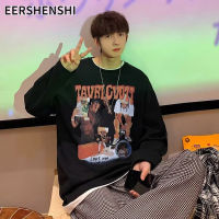 EERSHENSHI เสื้อคอกลมแขนยาวผู้ชายเสื้อกีฬาแขนยาวทรงหลวมเสื้อยืดฮิปฮอปอเมริกัน,เสื้ออเนกประสงค์สำหรับนักเรียน