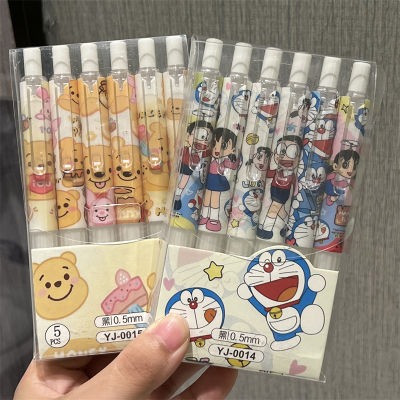 6PCS/set Doraemon Winnie Click ball pen cartoon cute black gel pen stationery for students