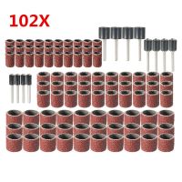 102Pcs 120กระดาษทรายกรวดกลองชุด1/2 3/8 1/4นิ้ว Sanding Mandrels Fit Dremel สว่าน