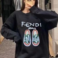 เสื้อสเวตเตอร์จุด Fend คู่ลายพิมพ์สำหรับชายและหญิงหลวมขนาดใหญ่แขนยาวเสื้อแขนยาวคอกลมเดียวกันกับเสื้อนักเรียน