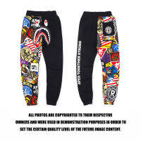 BAPE ผู้ชาย Joggers Sweats กางเกงยาว SHARK HEAD สี Graffiti เย็บกางเกงเสื้อผ้า