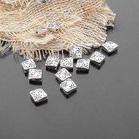 (20487)50PCS 7x7MM Antique Style Zinc Alloy with Flower Square Spacer Beads Bracelets Beads Jewelry Findings Accessories Beads