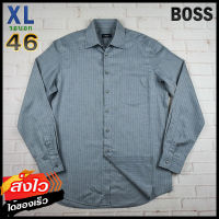 Boss®แท้ อก 46 ไซส์ XL เสื้อเชิ้ตผู้ชาย บอส สีเทา เสื้อแขนยาว เสื้อใส่เที่ยวใส่ทำงาน