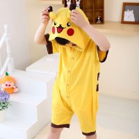 FASHION Summer Short Sleeve Kids Boys Girls Pijamas Pure Cotton Pajamas Child Pyjamas Hooded PIKACHU Cosplay Female Men Sleepers