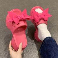 Sweet Bowknot Platform Slippers Women Summer Breathable Hollow Out Eva Slides Woman Thick Bottom Non-Slip Beach Flip Flops 2023