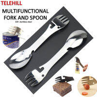 5-In-1หลายช้อนส้อม Spork ตั้งแคมป์กลางแจ้งสแตนเลสบนโต๊ะอาหาร Dishware ปิกนิกตัดที่เปิดขวด C Arabiner