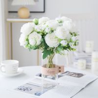 【DT】 hot  White Roses Artificial Flowers Silk Peonies Wedding Decorative Vases for Home Decor Bride Bouquet Foam Craft Gifts Fake Plants