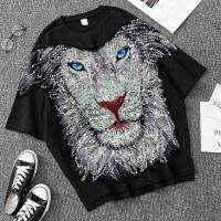 1 Piece Large Sequins Lion Head Embroidered Patch Rock Punk Style For Clothing Accessories Applique Sew On DIY Supplies