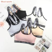 SHUXI เบาะ ผ้าฝ้าย เสื้อกั๊กบรา เสื้อชั้นใน บราโยคะ ถ้วยบาง Letter Sports Bra บราเทรนนิ่งสำหรับเด็กผู้หญิง ชุดชั้นในเด็กสาว ชุดชั้นในสำหรับวัยรุ่น