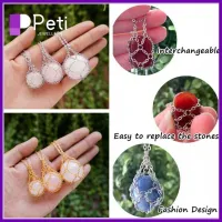 PETI JEWELLERY สีเงินสี สร้อยคอกรงยึดคริสตัล สามารถเปลี่ยนได้ อุปกรณ์เสริมสร้อยคอ สร้อยคอตาข่ายโลหะคริสตัล การออกแบบใหม่ ทองแดงทองแดง สร้อยคอโซ่โซ่ ผู้หญิงผู้ชาย