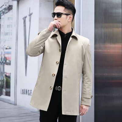 [COD] Middle-aged mens windbreaker mid-length thin top middle-aged and elderly dad spring autumn button-down jacket casual coat
