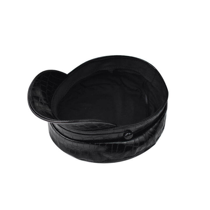 nightclub-ladies-hats-high-quality-black-pu-leather-military-cap-performance-night-bar-shade-captain-cap-women-sailor-hat