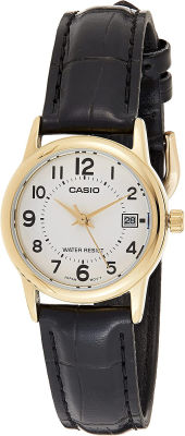 Casio Women Analog Quartz Watch with Leather Strap LTP-V002GL-7BUDF, White, Strap.