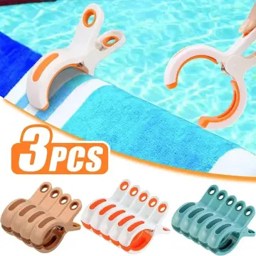 Beach Towel Clip, 3 PCS Cloth Pins, Quilt Drying Clip, Plastic Clothespins,  Strong Grip Holder to Dry Laundry on Clothesline and Hanging Rack 