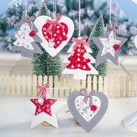 New Year 2021 Latest Natural Wood Christmas Tree Ornament Star Heart Wooden Pendant Noel Christmas Decoration for Home Xmas Gift