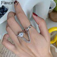 {Xixi เครื่องประดับ} แหวนสีเงิน Foxanry แฟชั่นใหม่ประกาย Zircon สายโซ่เรขาคณิตสง่างามงานแต่งงานของขวัญสำหรับผู้หญิง