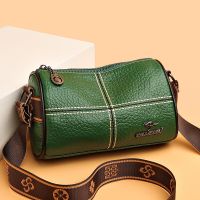 [COD] layer cowhide ladies shoulder bag new cross-border casual stitching genuine leather messenger wide strap embroidery thread cylinder