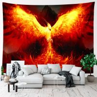 Fire Phoenix Tapestry Wall Hanging Room Deco Flame Flying Bird Art Large Fabric Aesthetic Tapestry Bedroom Dormi Decoration Home Knitting  Crochet