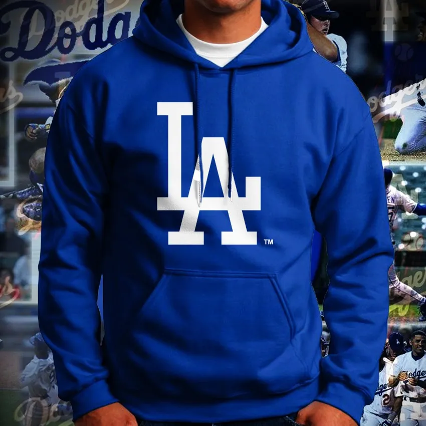 LOS ANGELES DODGERS MEN'S DOUBLE LOGO HOODIE SHORT-SLEEVE SWEATER