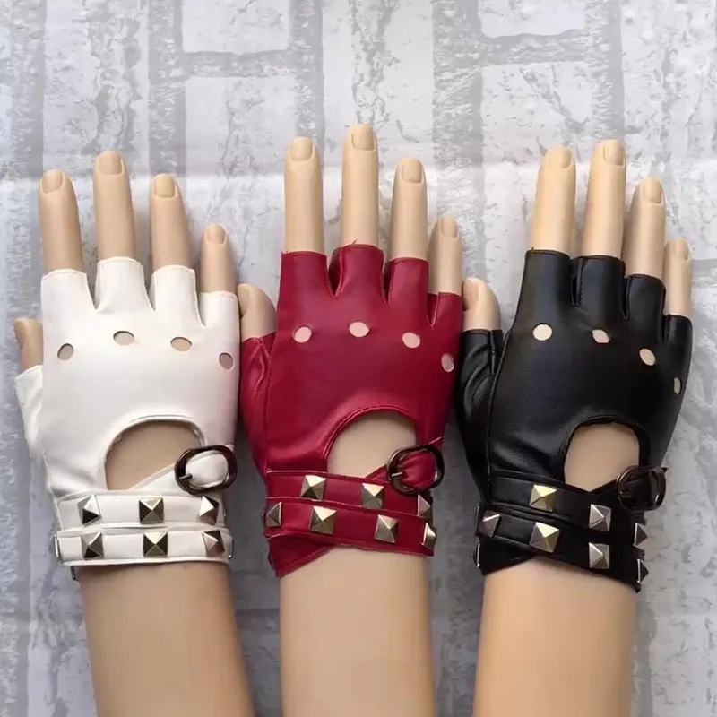 1pair Studded Half Finger Gloves For Women, Street Dance Cool Fingerless  Gloves