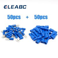 【hot】▼  FDFD2-250x50 MDD2-250x50 16-14AWG BLUE Insulated Spade Crimp Wire Cable Terminal Male/Female 100PCS 50pair