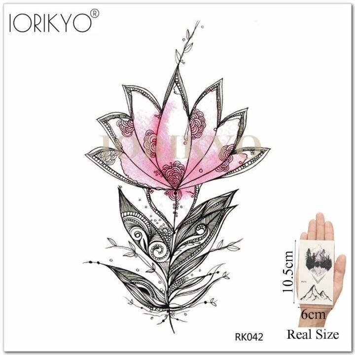 iorikyo-สติกเกอร์รอยสักชั่วคราวลายดอกเฮนน่าสีน้ำสุดเซ็กซี่สำหรับผู้หญิงลายดอกบัวกันน้ำสำหรับเด็กผู้หญิงหน้าอกเล็กรอยสักปลอม