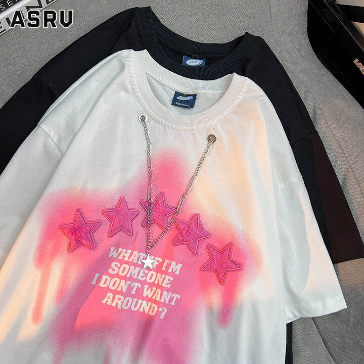 asrv-เสื้อยืดผู้ชาย-เสื้อผ้าผู้ชาย-t-shirt-for-men-เสื้อยืดผ้าฝ้ายแขนสั้นชาย-พวงกุุญแจรูปดาวฮิปฮอปน่ารักเสื้อยืดคู่รักหวาน