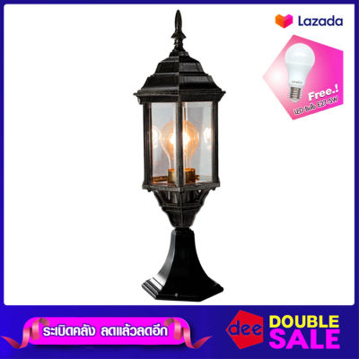 D2H โคมไฟหัวเสา เหลี่ยมสีดำ/ดำปัดททอง+หลอด LED-5W รุ่น WL-BH606-[BK/BG]-[LED-5W]