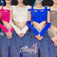 [LadyDarun] สายฝอ เสื้อครอป Y2K พร้อมปอกแขน ผ้าร่องยืดเกาหลี รุ่น Tatiana CF24