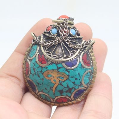 ♣☂❐ 4.8cm Chinese Mini cloisonne antique ethnic style turquoise bronze snuff bottle decorations H093