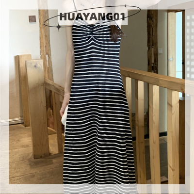 HUAYANG01 [2023 new HOT FASHION] lazlook ชุดเดรสผู้หญิงลายทางชุดเดรสยาวสายเดี่ยวแบบลำลองสำหรับฤดูร้อน