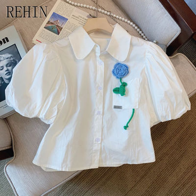 REHIN เสื้อผู้หญิง2023การออกแบบที่ไม่เหมือนใครคอปกคอลเลกชันใหม่เสื้อเบลาส์อเนกประสงค์ฤดูร้อน