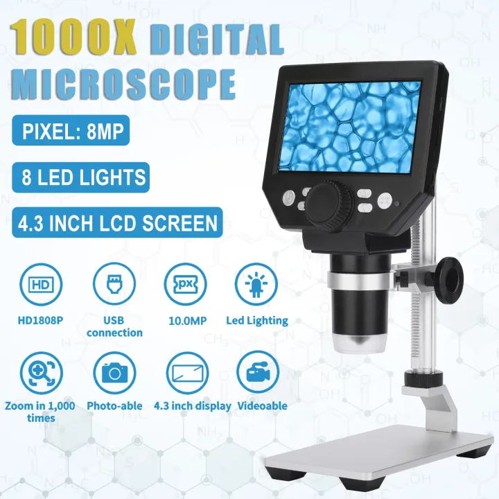 KUAIQU 8MP 1000X Digital Microscopes LED Electronic 4.3 Inch Display