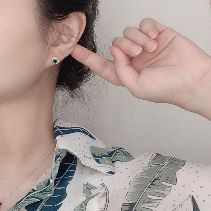 sunflower-925-sterling-silver-stud-earrings-for-women-niche-design-earrings-ins-style-cute-delicate-green-moissanite-earrings