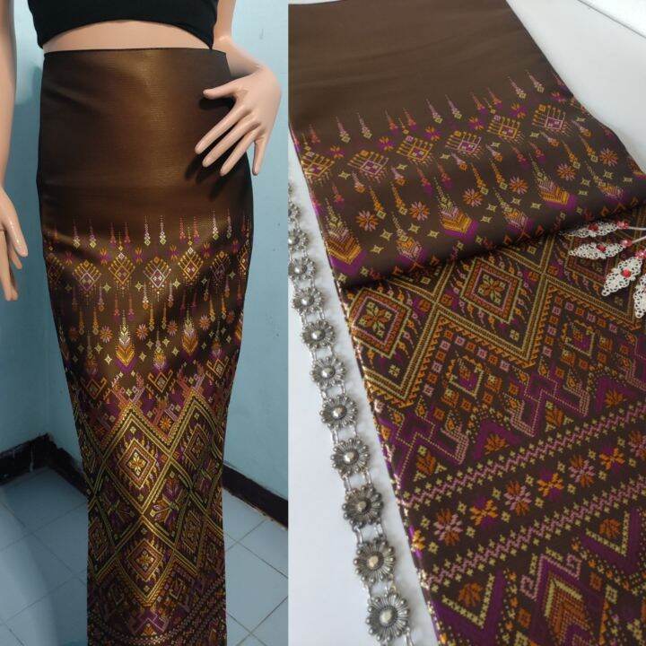 ln166-ผ้าถุง-สีน้ำตาล-ผ้าแพรวาผ้าไทย-ผ้าไหมสังเคราะห์-ผ้าไหม-ผ้าไหมทอลาย-ผ้าซิ่น-ของรับไหว้-ของฝาก-ของขวัญ-ผ้าตัดชุด-ผ้าเป็นผืน