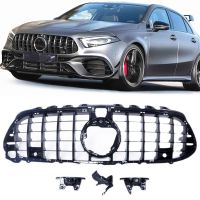 Mgs7ร้อน!!สำหรับ Mercedes Benz CLA45 W177 W118 A45 AMG 2019-2021 Hatchback GT Syle กระจังหน้าตะแกรงกันชนส่วนบนรถสีดำตะแกรงตาข่าย