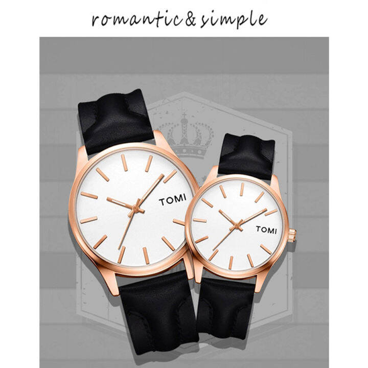 tomi-นาฬิกา-กันน้ำ-พร้อมกล่อง-quartz-analog-นาฬิกาสายหนัง-ราคา-sale-นาฬิกาคู่สายหนัง-100-new