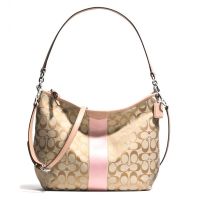 กระเป๋าสะพาย COACH แท้ ผ้าลาย Signature สายหนังแท้ ใบใหญ่ มีสายยาว COACH 29941 Signature Stripe Jacquard Convertible Hobo Bag