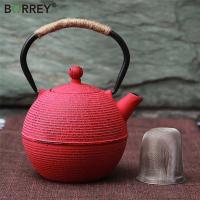 BORREY 680มิลลิลิตรกาน้ำชาเหล็กหล่อที่มีที่ถอดออกได้ Infuser ญี่ปุ่นที่ทำด้วยมือ Tetsubin เตาแก๊สน้ำกาต้มน้ำ Puer อูหลงกาน้ำชาสีแดง