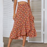 【CW】 Happie Floral Print  Pleasted Boho Skirt Rayon Cotton Beach A line Skirts