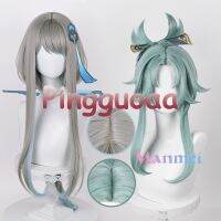 Manmei Genshin Impact Guizhong/Madame Ping Cosplay Wig 90cm/45cm Long Grey Wigs Heat Resistant Synthetic Hair