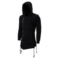 2021Assassin Creed Sweatercoat Dark Tie Hooded Loose Coat Zipper Hoodie with Side Lashing Crossed Black Dark Grey Hoodies Men