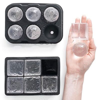 Set of 2 Silicone Ice Ball Block Cube Mold Maker Tray for Whiskey Large Sphere Square BPA Free Summer Gadget Ice Maker Ice Cream Moulds