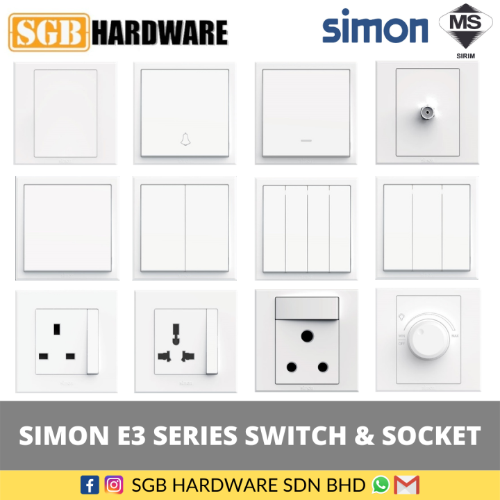 Simon E3 Switch & Socket White / Switch Socket 1 Gang 13A Socket