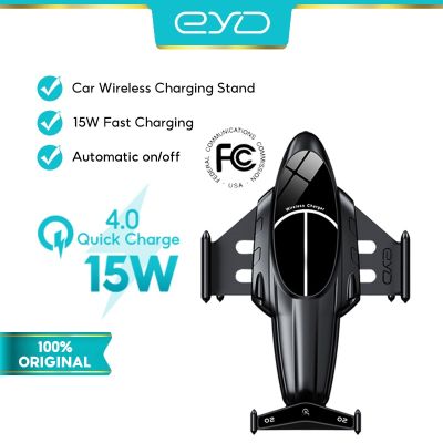 EYD FJ11 Qi 15W Mobile Phone Charging Stand Automatic Clip-on Fast Wireless Charger Car Mount Aircraft Shape